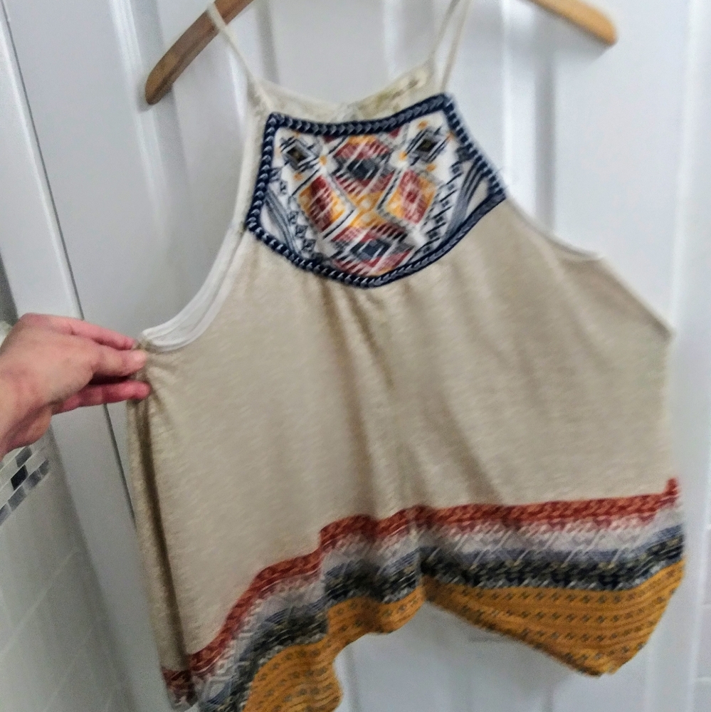 Multi-colored Tunic Tank Top w/Lace Razorback